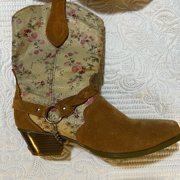 Santa Fe Women's Western Boot - Suede And Floral Leather - 8.5 - Picture 3 of 8